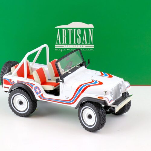 1:18 Greenlight 1973 Jeep CJ-5 SUPER JEEP white/ red/ blue