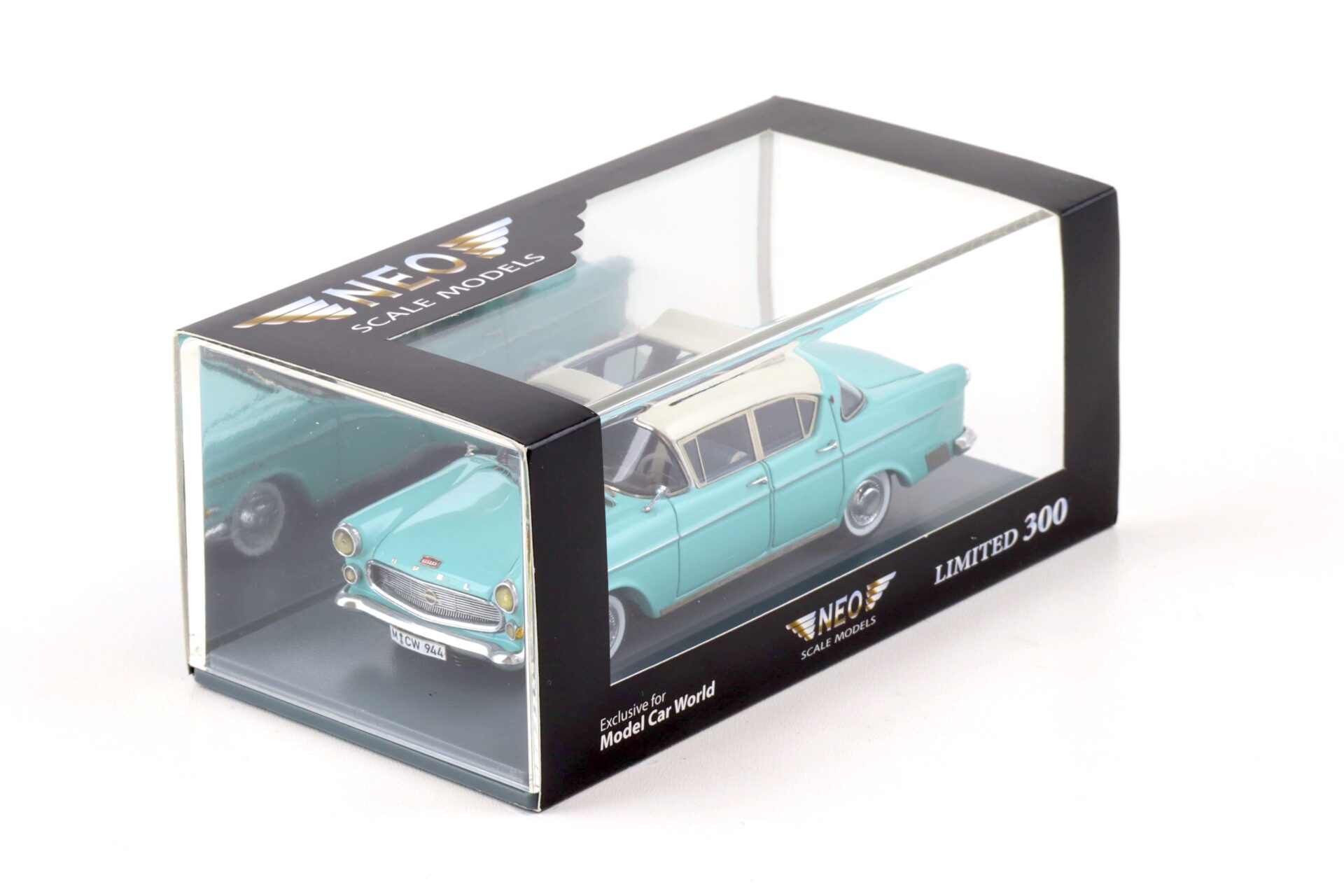 1:43 NEO Opel Kapitän 2.5L open top light blue/ white MCW Limited 300 pcs.