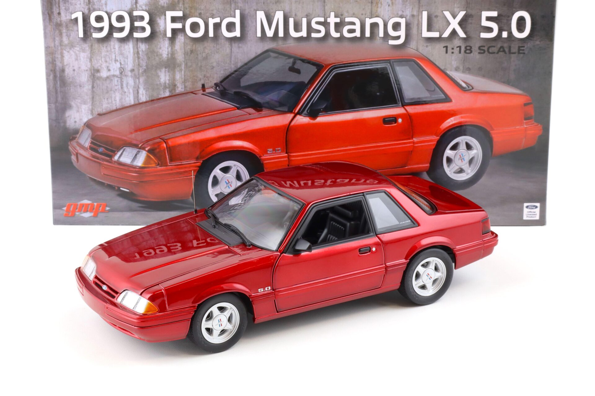 1:18 GMP 1993 Ford Mustang LX 5.0 Coupe electric red with black interior