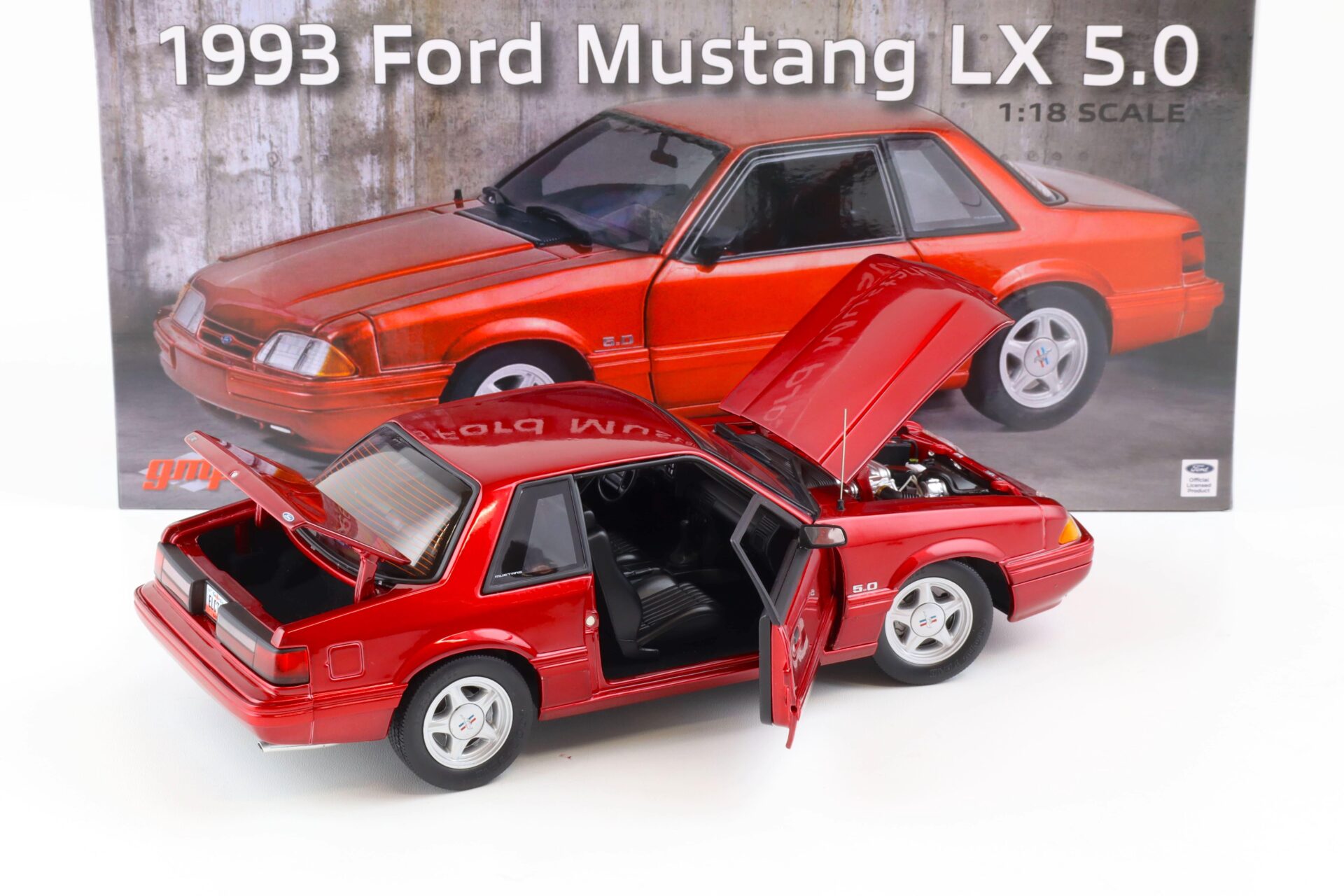1:18 GMP 1993 Ford Mustang LX 5.0 Coupe electric red with black interior