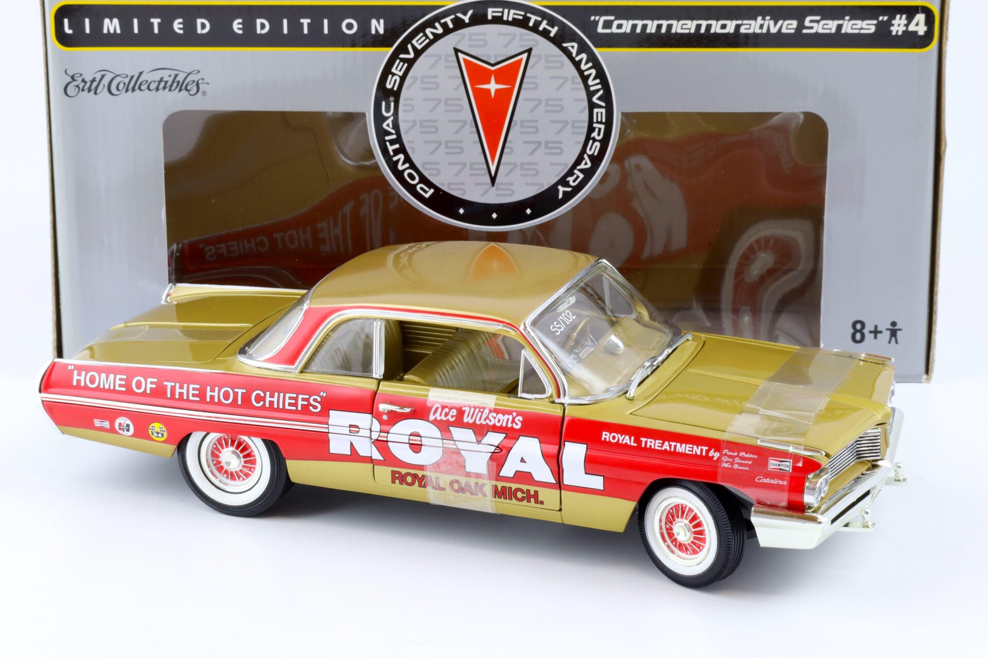 1:18 ERTL 1962 Pontiac Catalina Jim Wangers Royal Pontiac gold/ red
