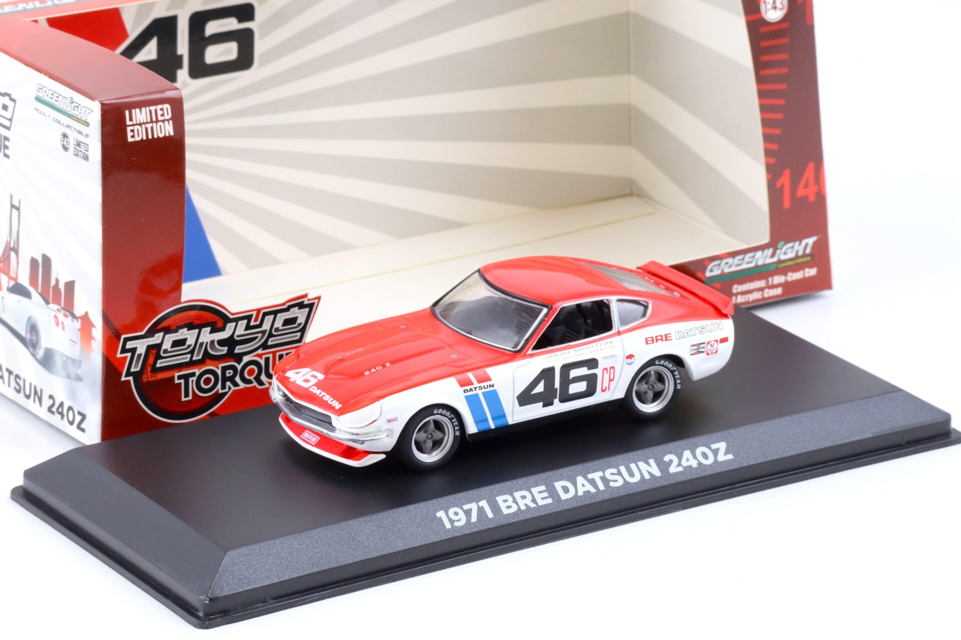 1:43 Greenlight 1971 BRE Datsun 240Z Brock Racing Enterprises Tokyo Torque #46