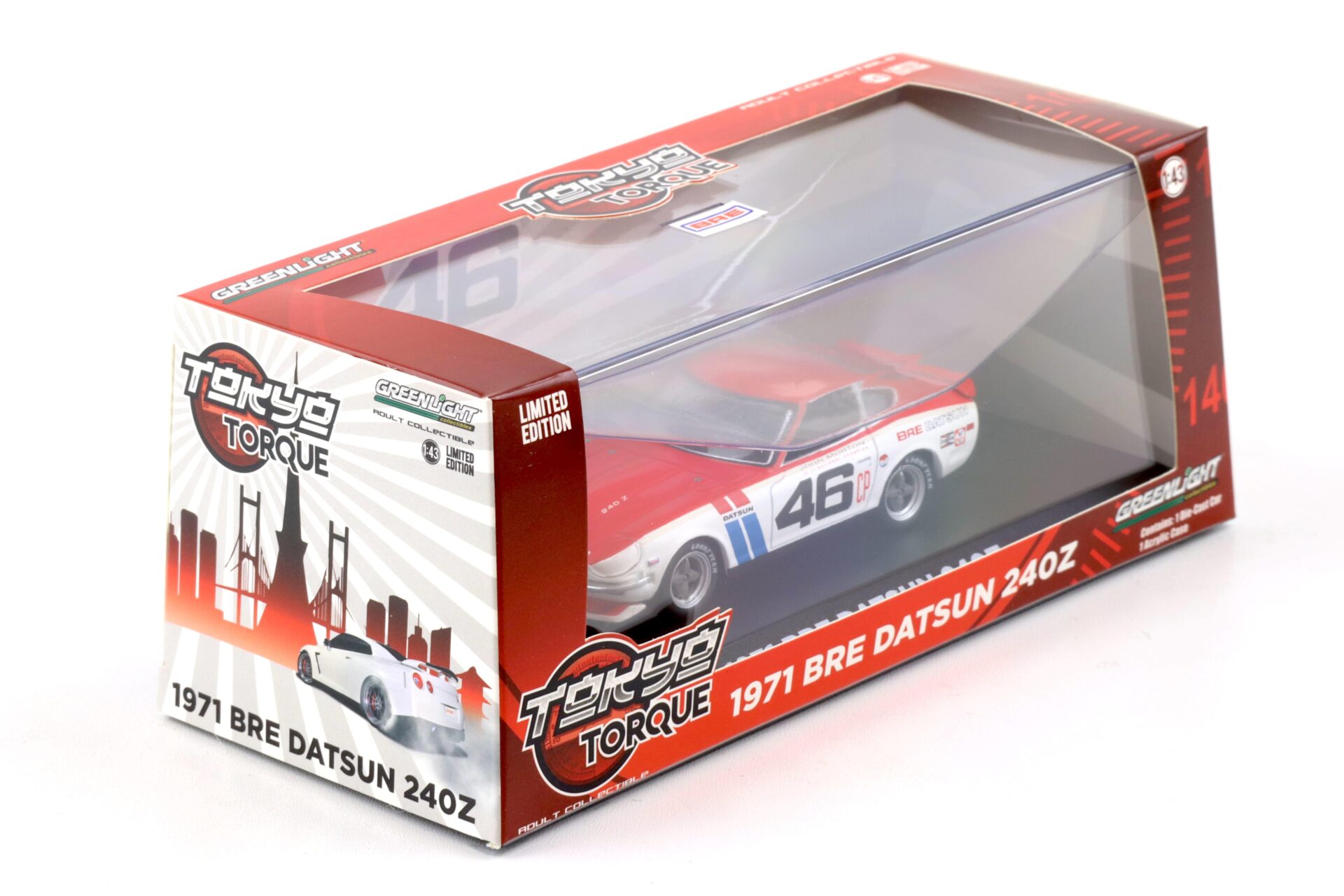 1:43 Greenlight 1971 BRE Datsun 240Z Brock Racing Enterprises Tokyo Torque #46