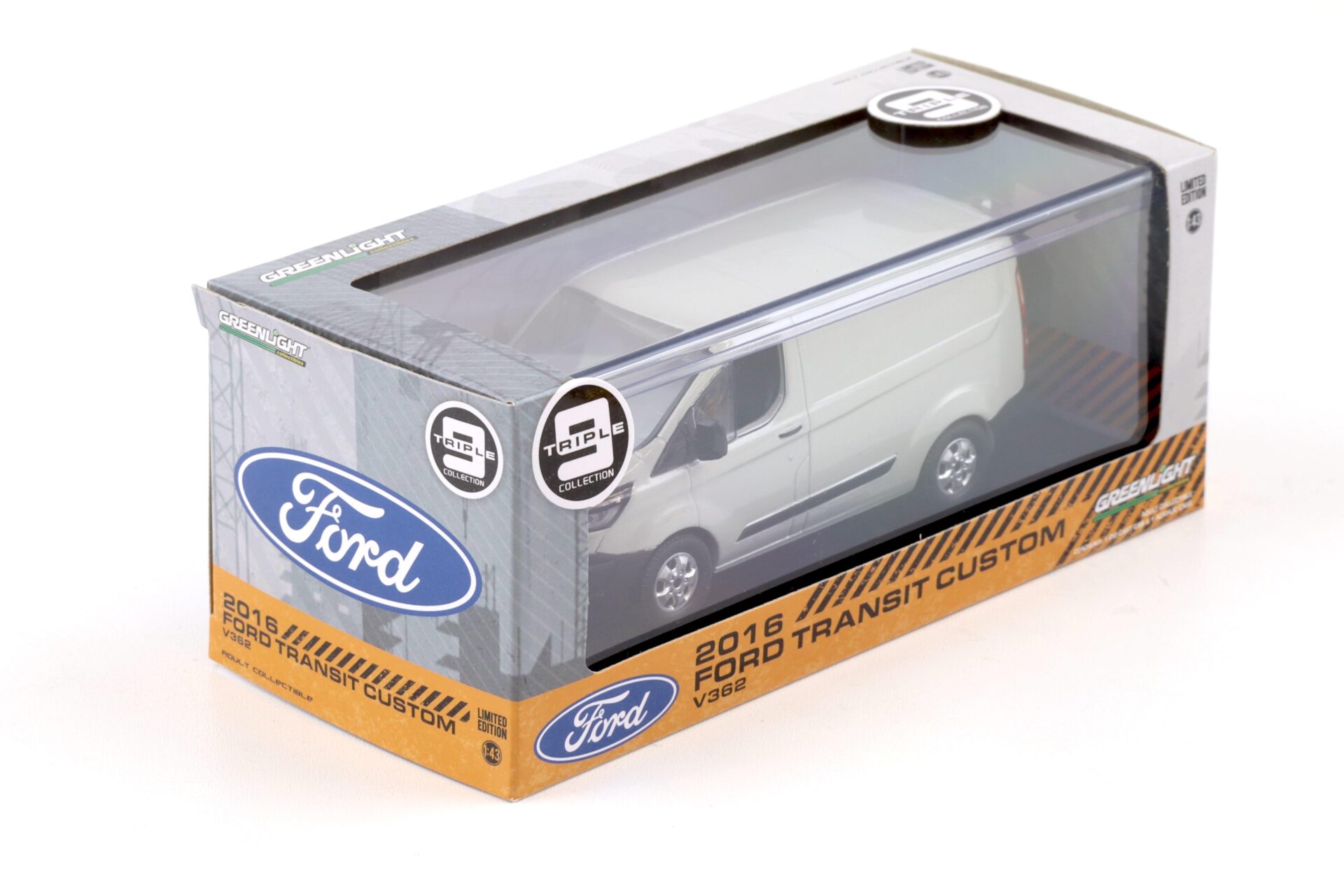 1:43 Greenlight 2016 Ford Transit Custom V362 VAN Kasten moondust silver
