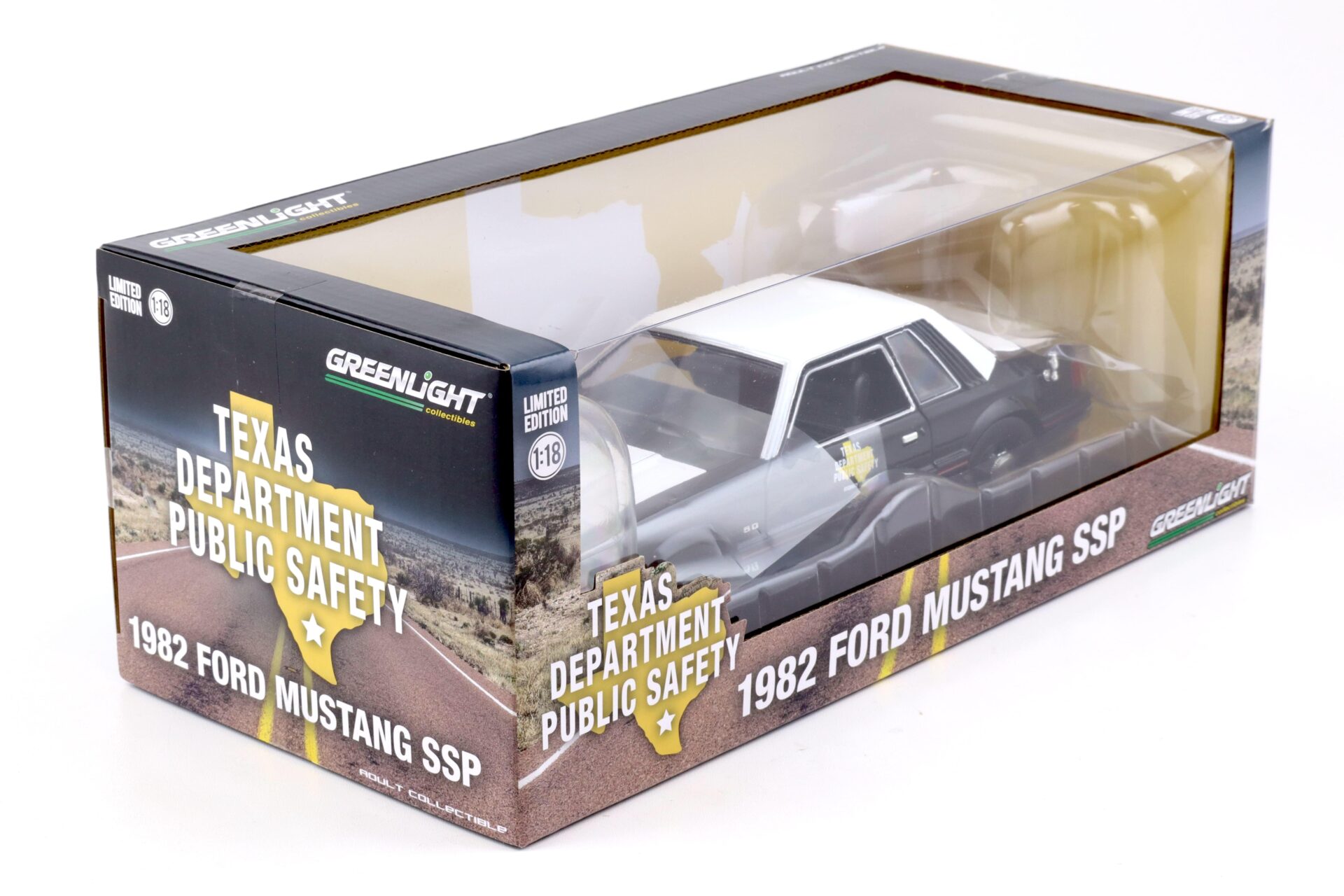 1:18 Greenlight 1982 Ford Mustang 5.0 Coupe SSP Texas Department Public Safety