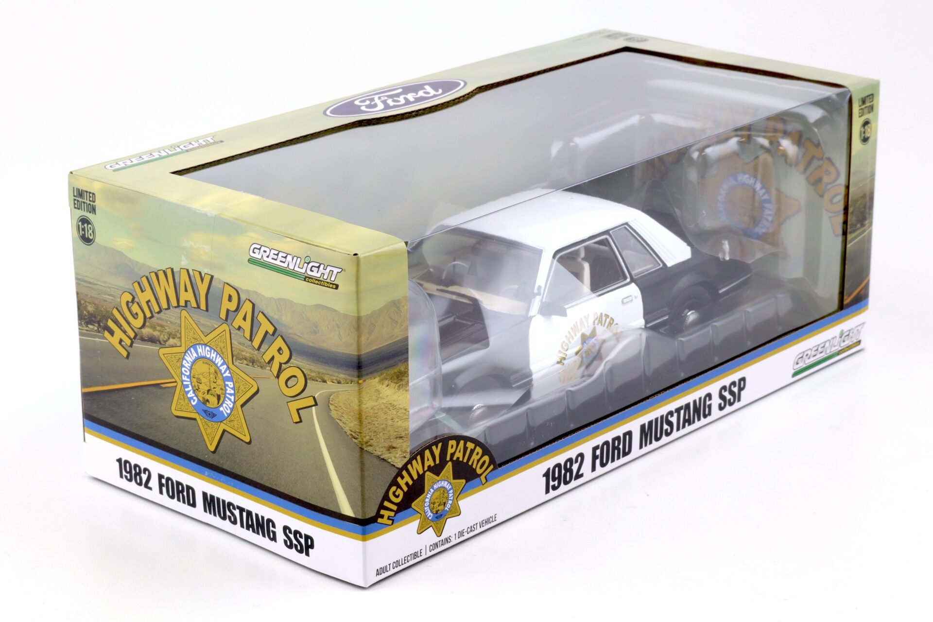 1:18 Greenlight 1982 Ford Mustang Coupe SSP California Highway Patrol