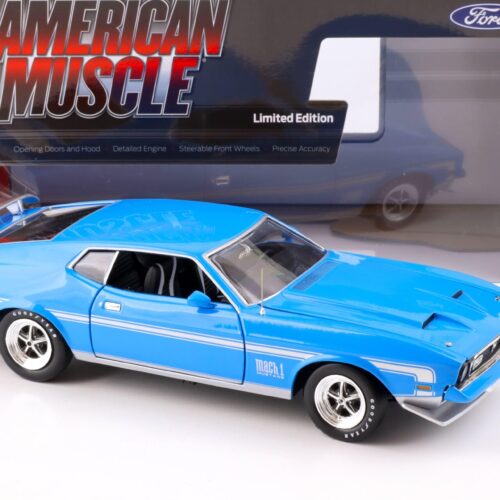 1:18 Auto World 1972 Ford Mustang Mach 1 Coupe Grabber blue