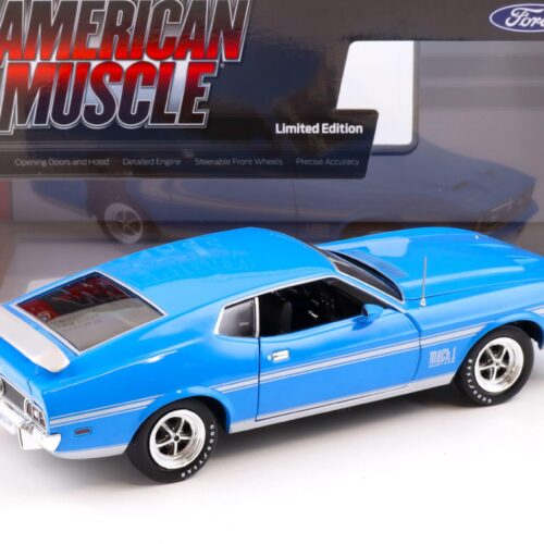 1:18 Auto World 1972 Ford Mustang Mach 1 Coupe Grabber blue