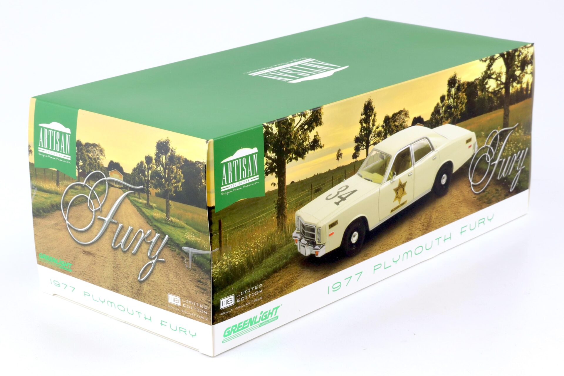 1:18 Greenlight 1977 Plymouth Fury Hazzard Country Sheriff Police beige/ white