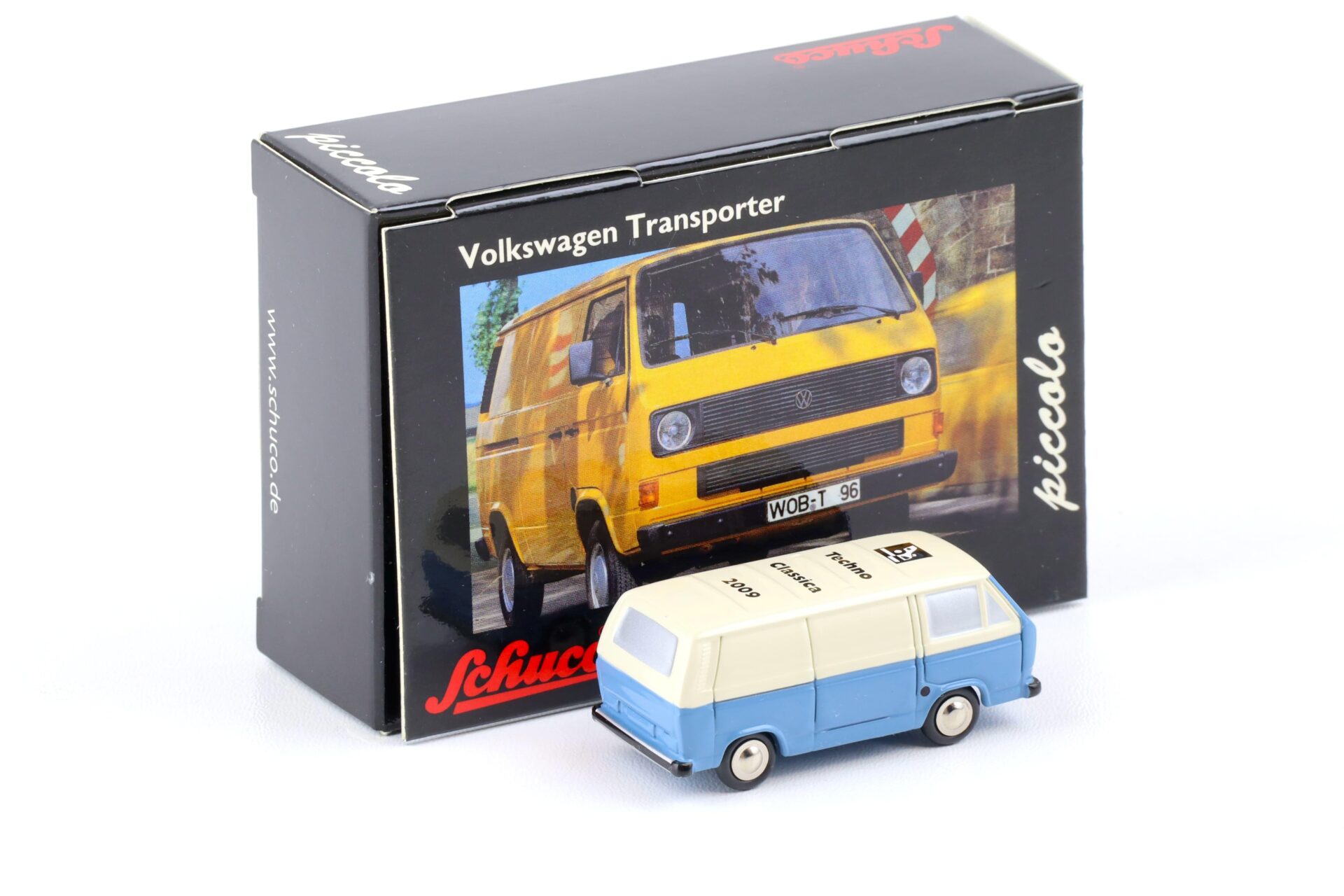 Schuco Piccolo VW T3 Transporter Kasten blue/ white Techno Classica 2009