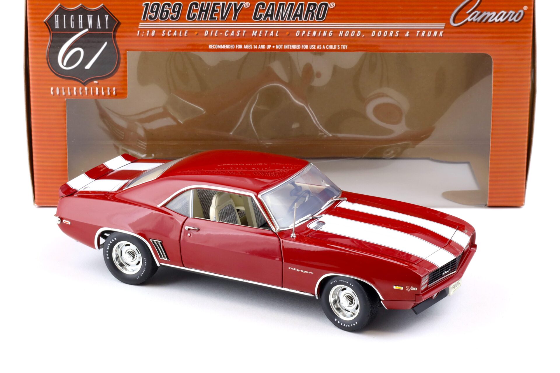 1:18 Highway61 Chevrolet Camaro Z/28 Rally-Sport Coupe 1969 red/ white stripes