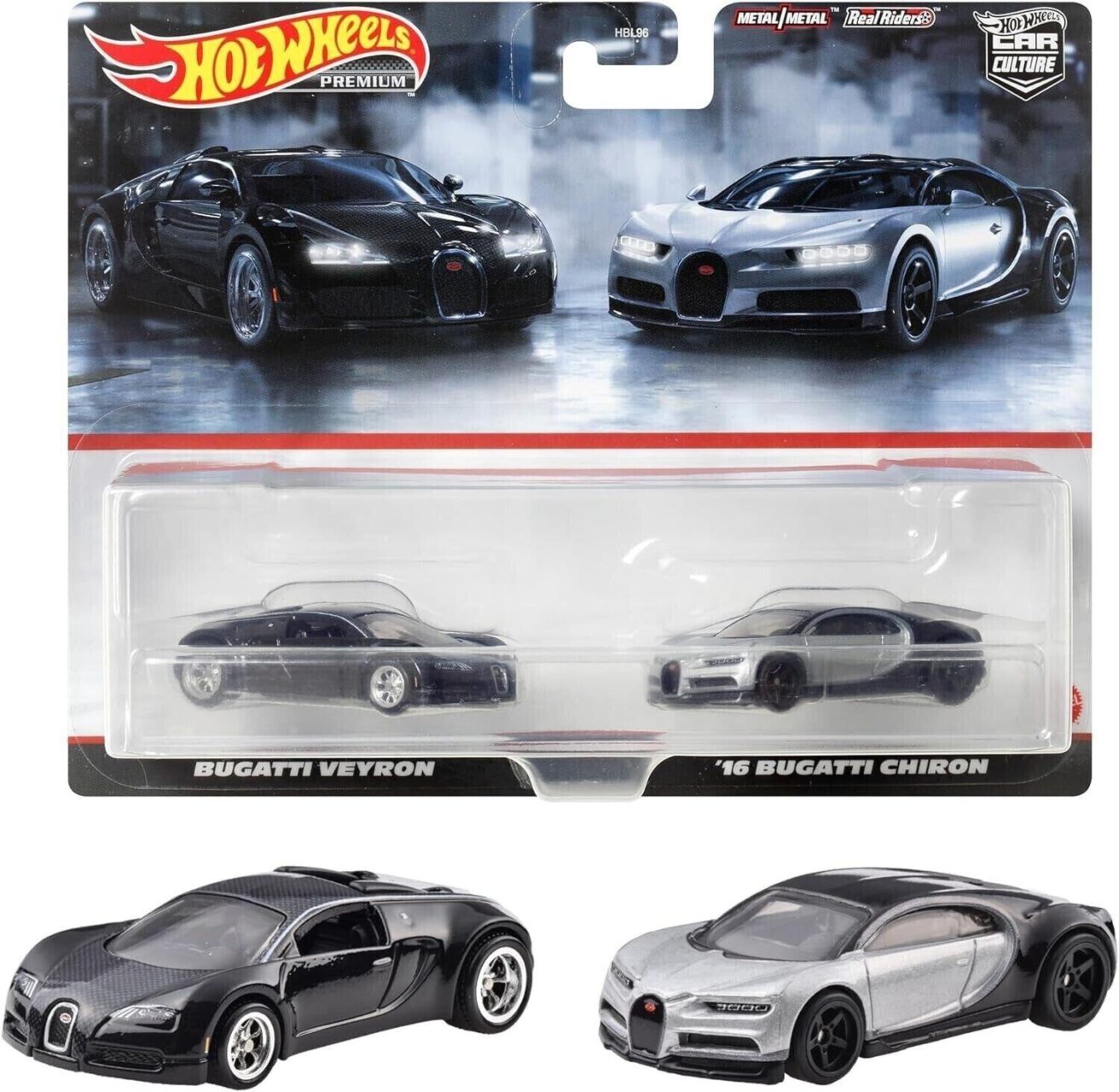 1:64 Hot Wheels 2024 Premium 2-Pack Bugatti Veyron + Bugatti Chiron 979W