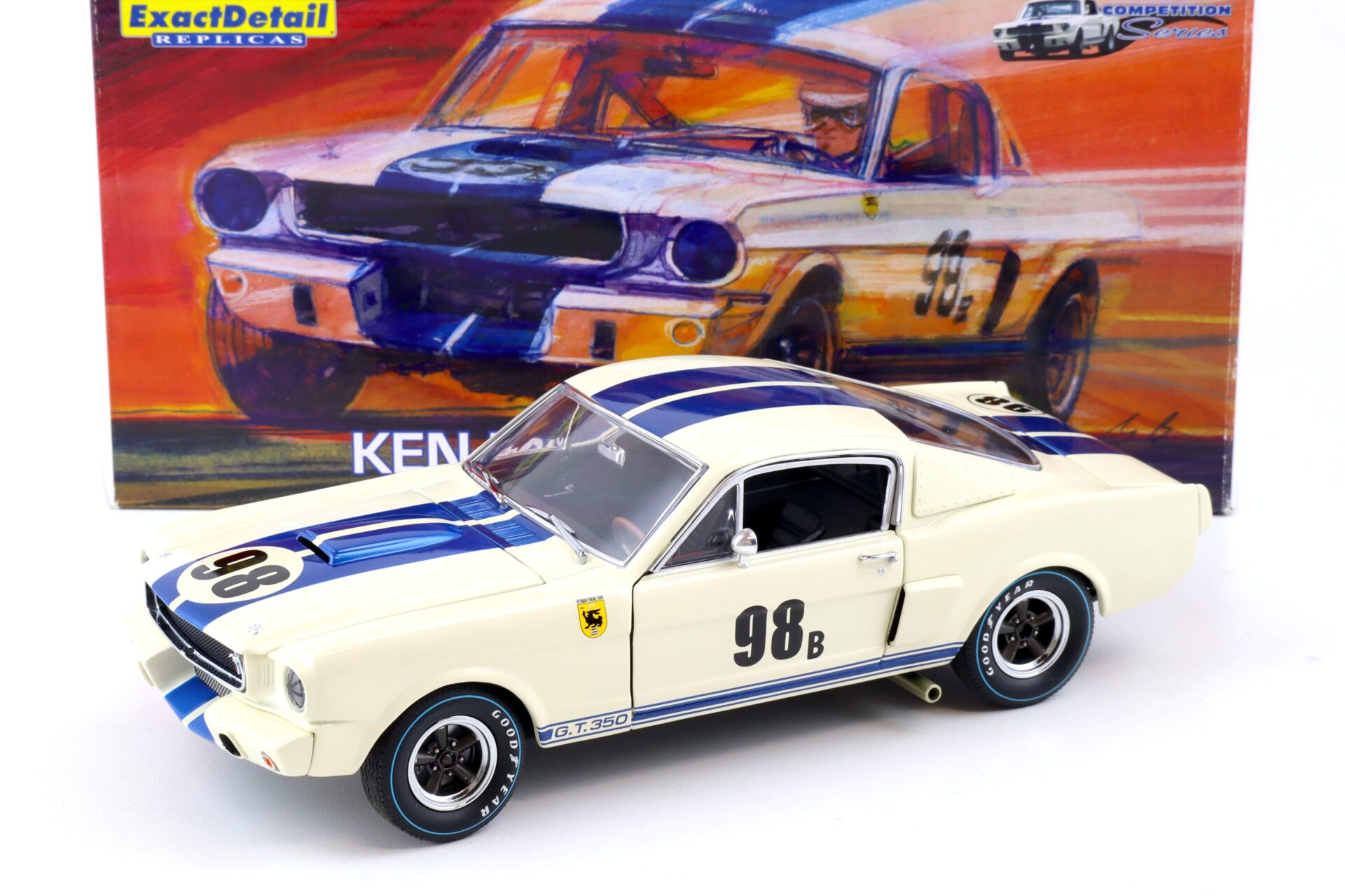 ID 86042 orig.jpg 1:18 Exact Detail 1965 Shelby GT 350 R-Model Ken Miles #98B white/ blue stripes
