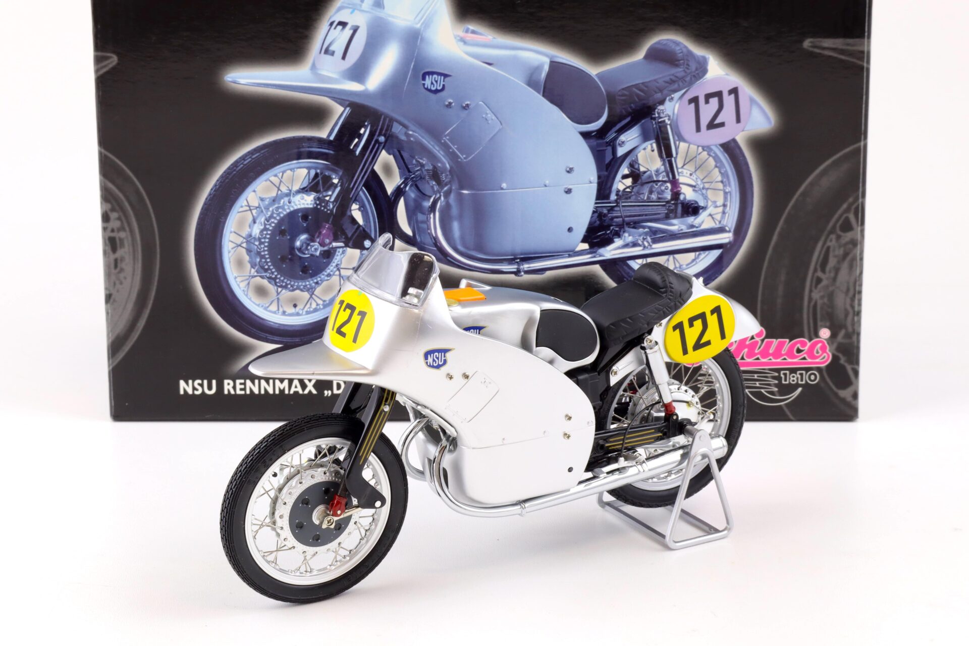 1:10 Schuco NSU Rennmax Delphin Motorrad #121 silver 06632