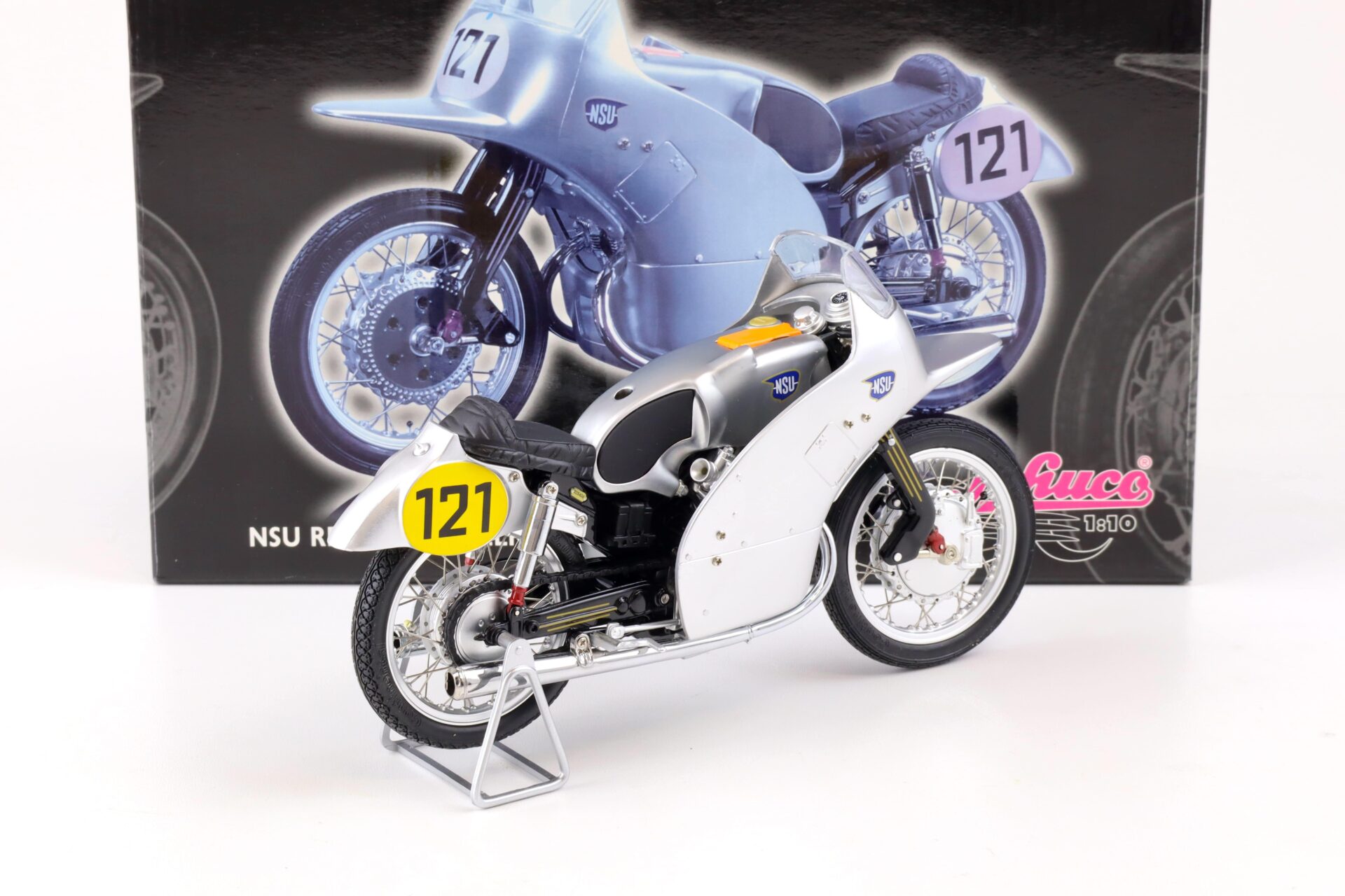 1:10 Schuco NSU Rennmax Delphin Motorrad #121 silver 06632