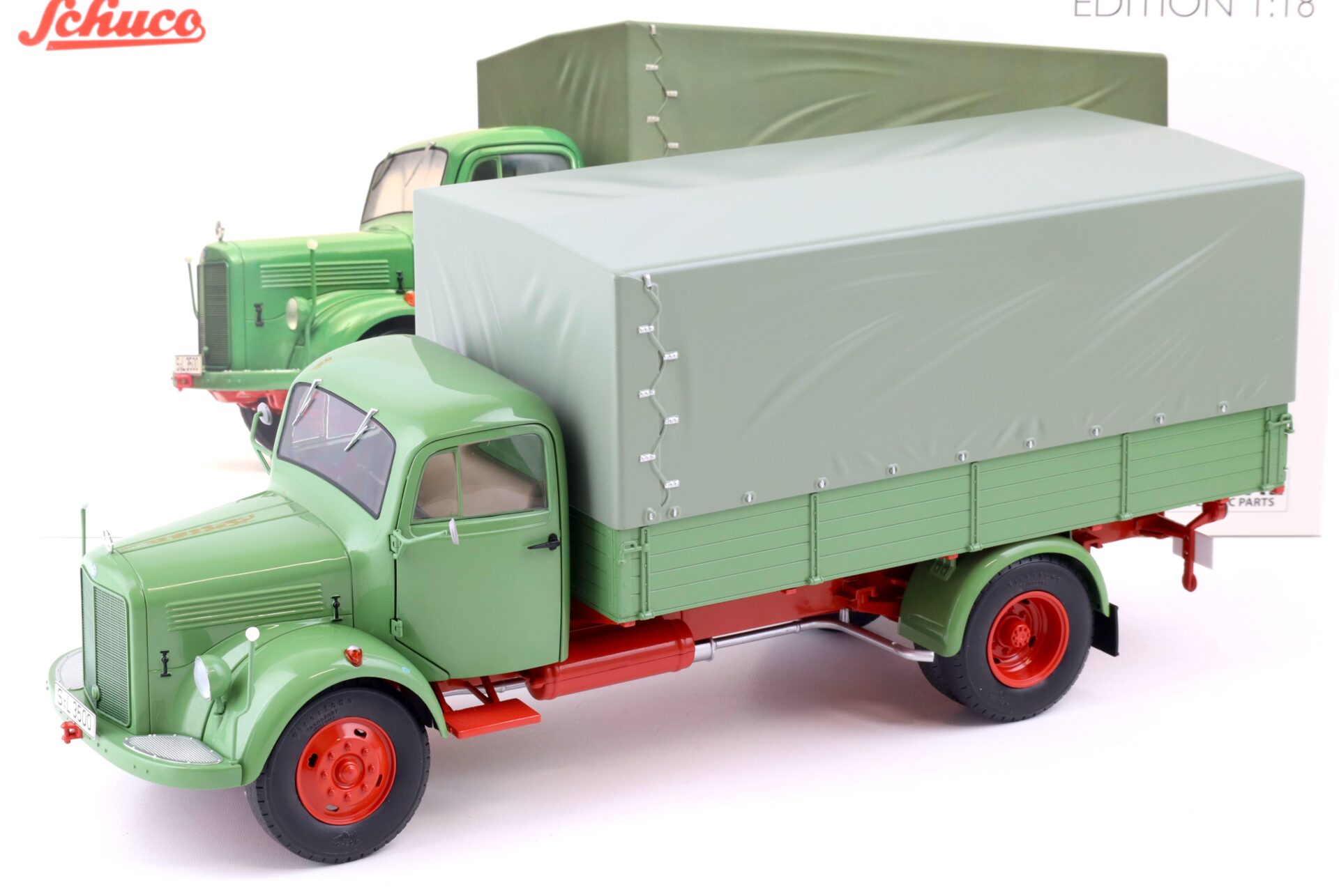 1:18 Schuco Edition Mercedes L3500 Pritsche/ Plane 1950 reseda green 450050100