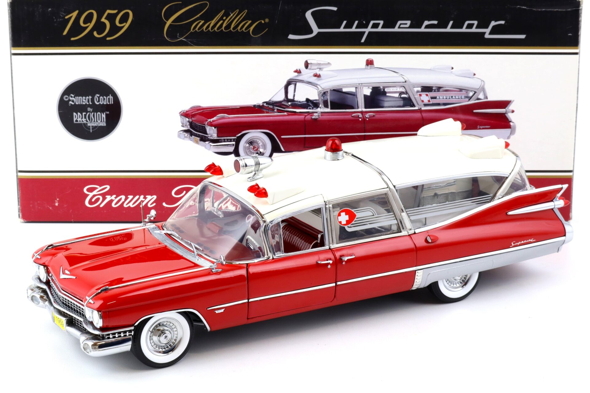 ID 87145 orig.jpg 1:18 Sunset Coach Precision 1959 Cadillac Superior Crown Royal Ambulance red/ white
