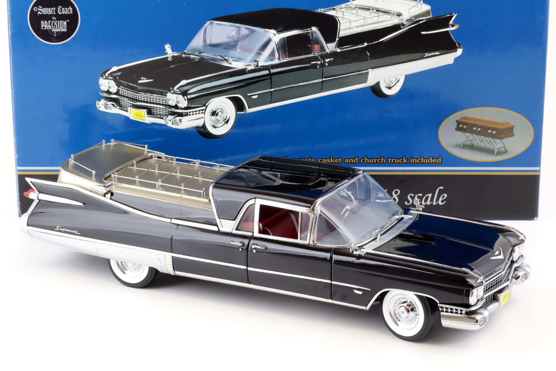 1:18 Sunset Coach Precision 1959 Cadillac Superior HEARSE Coupe de Fleur black