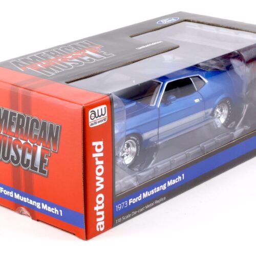 1:18 Auto World 1973 Ford Mustang Mach 1 Coupe Class of 1973 blue glow