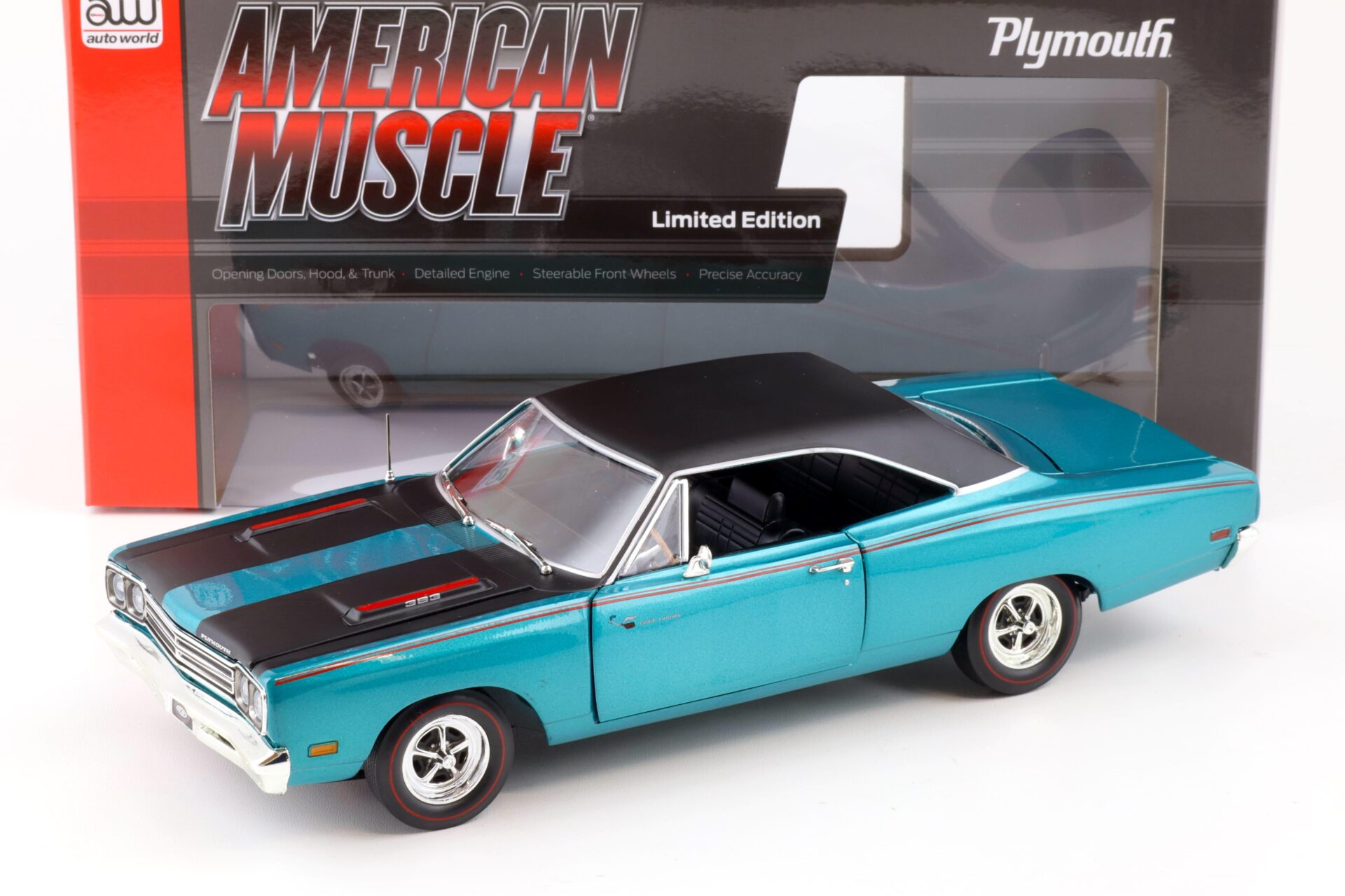 1:18 Auto World 1969 Plymouth Road Runner MCACN Q5 turquoise/ black