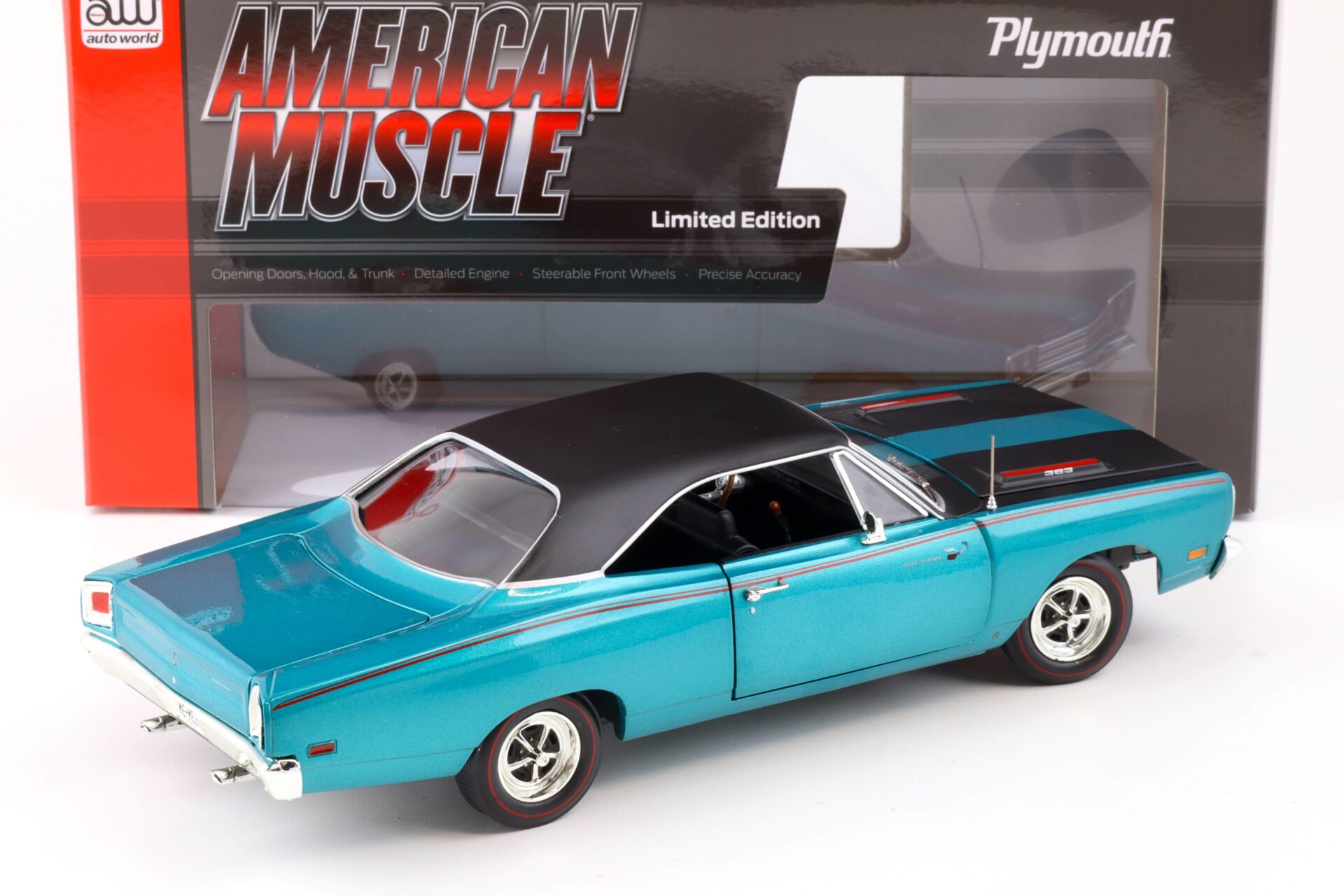 1:18 Auto World 1969 Plymouth Road Runner MCACN Q5 turquoise/ black