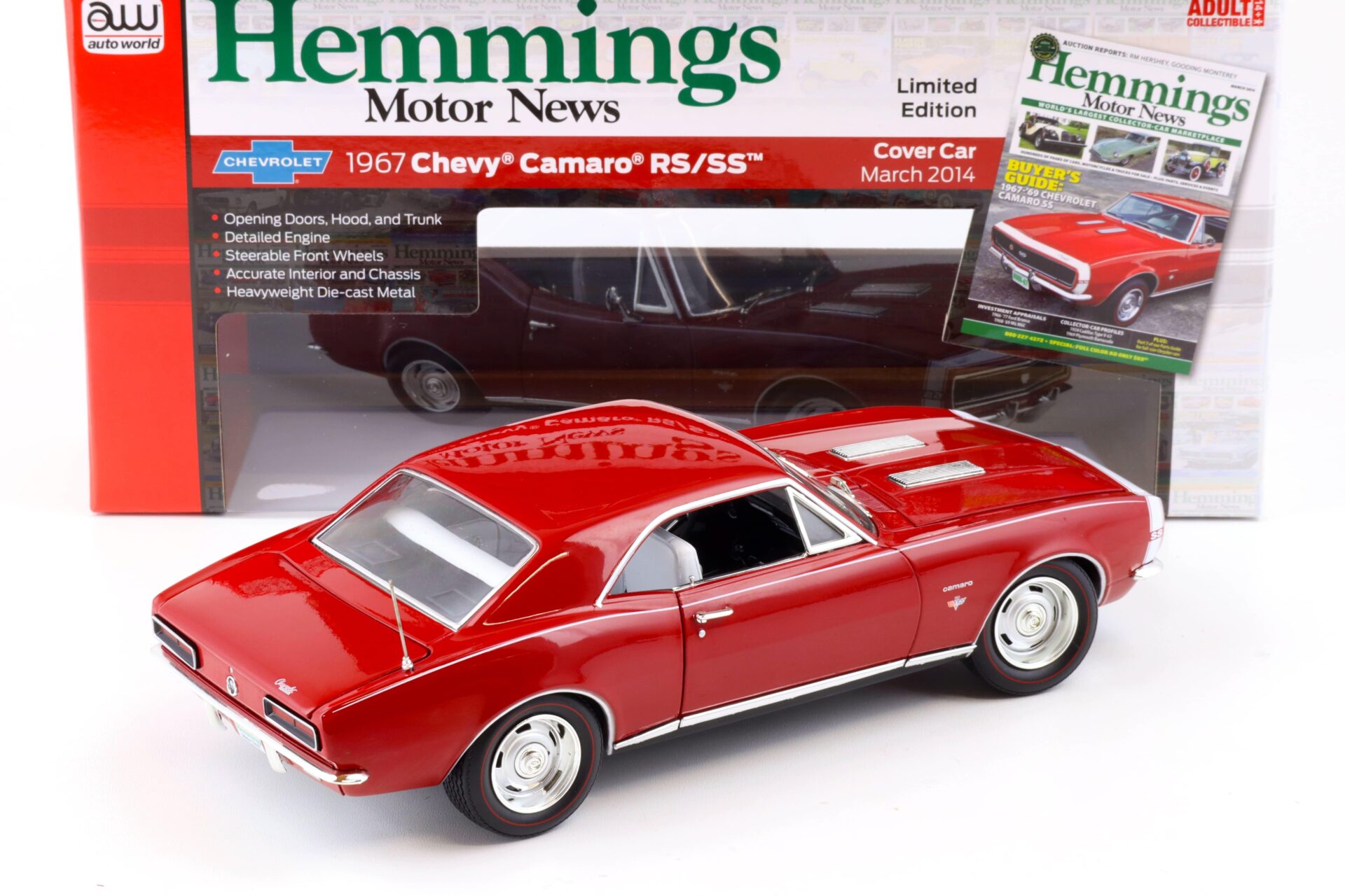 1:18 Auto World 1967 Chevrolet Camaro SS/RS Coupe Hemmings Bolero red