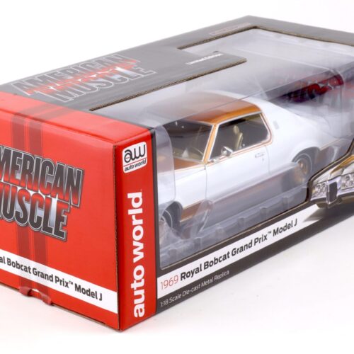 1:18 Auto World 1969 Pontiac Grand Prix Royal Bobcat Model J Cameo white/ gold