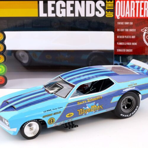 1:18 Auto World 1973 BLUE MAX Ford Mustang Funny Car LOTQM Harry Schmidt blue