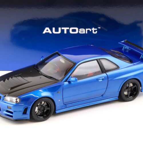 1:18 AUTOart Nissan Skyline GT-R (R34) Z-Tune 2005 Bayside blue/ w Carbon Bonnet 77460