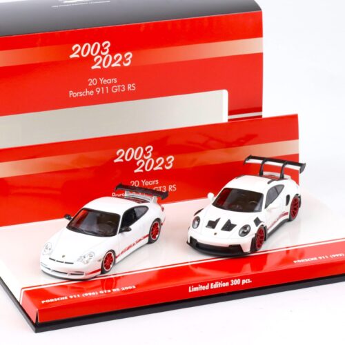 1:43 Minichamps 2-Car SET 20 Jahre Porsche 911 GT3 RS 996 + 992 white/ red