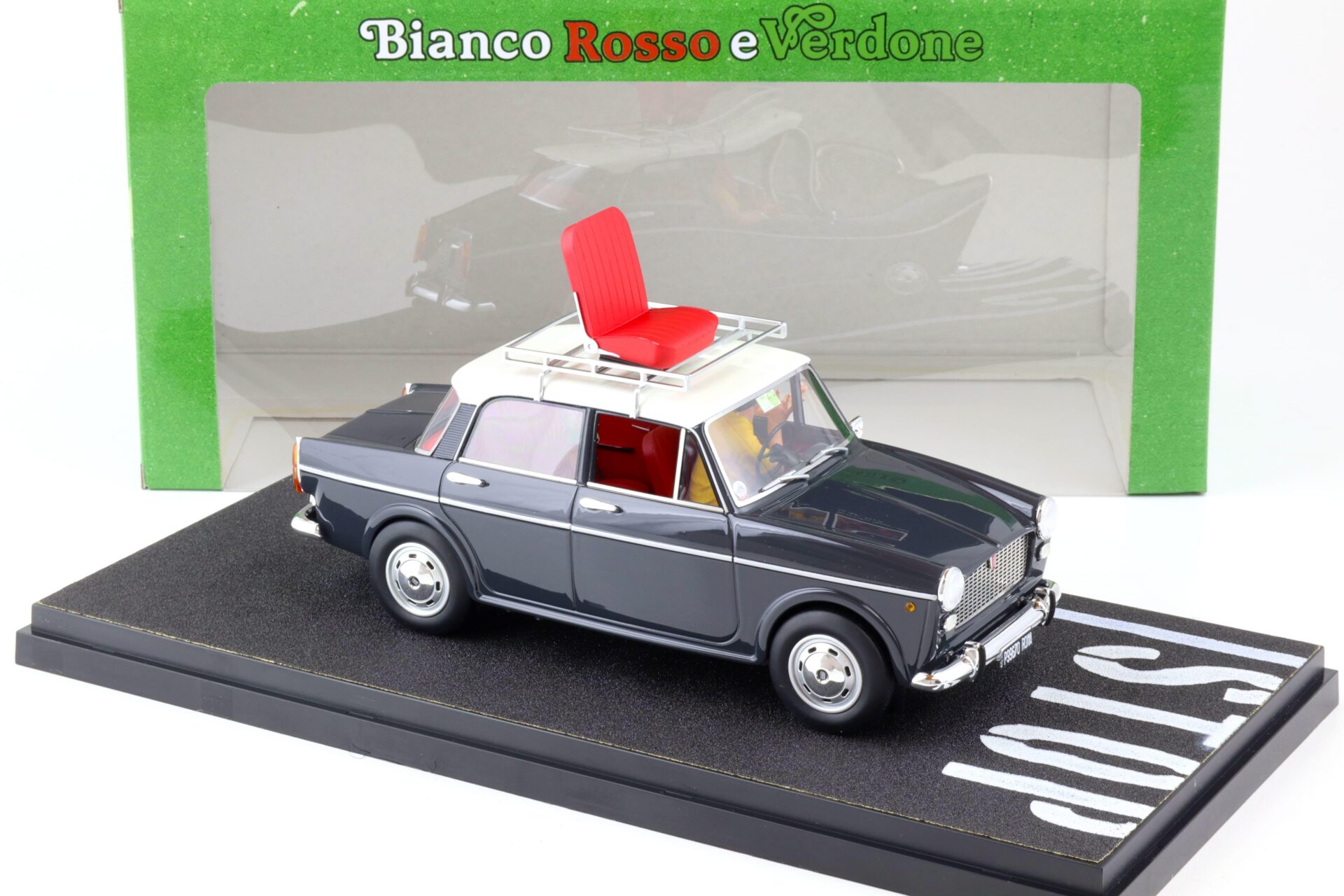 1:18 CLC Models Fiat 1100D with Mimmo figure Carlo Verdone 1981 white 78546