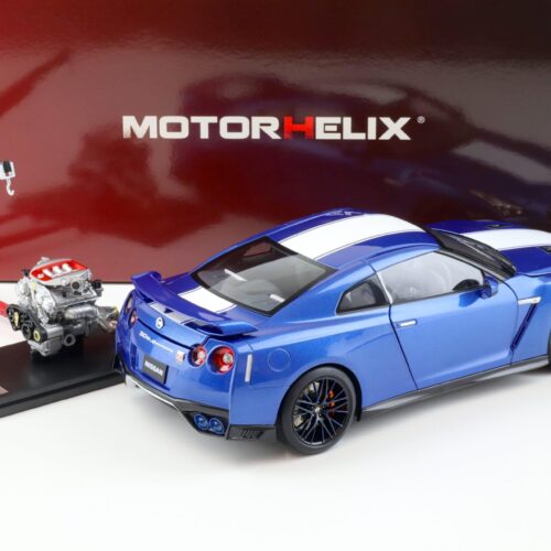 1:18 Motorhelix Nissan GT-R (R35) 50th Anniversary Wangan blue + engine Diecast M83503