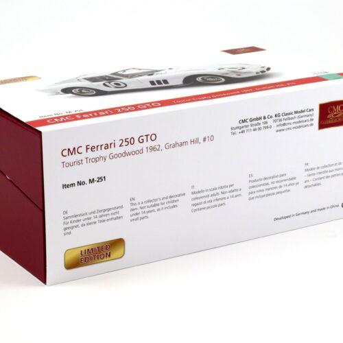 1:18 CMC Ferrari 250 GTO Tourist Trophy Goodwood 1962 Graham Hill #10 white M-251