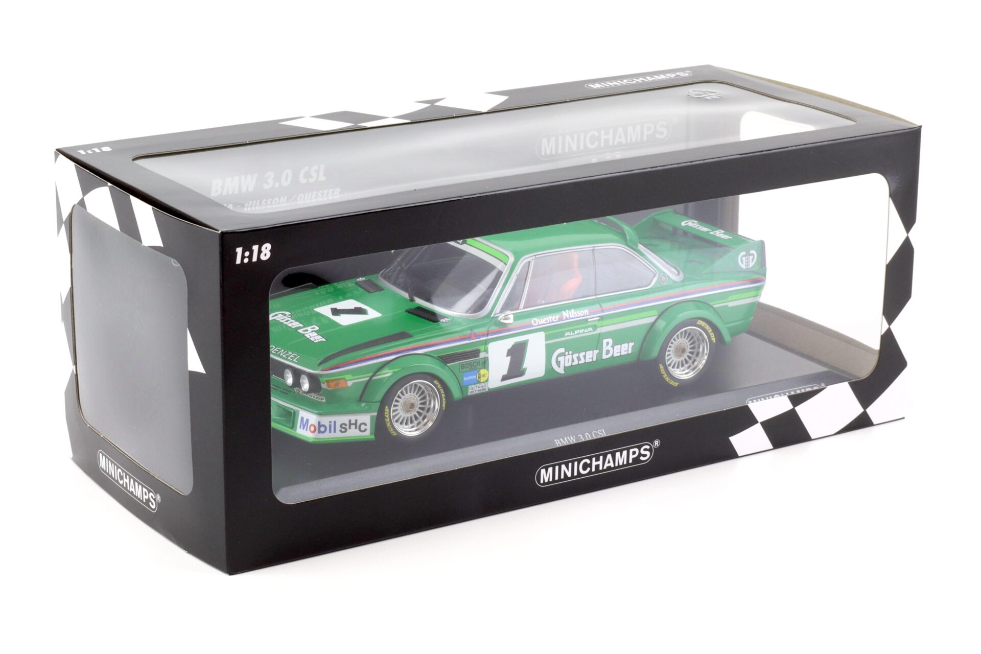 1:18 Minichamps BMW 3.0 CSL Alpina #1 Gösser Winners GP Nürburgring 1977 Nilsson/ Quester