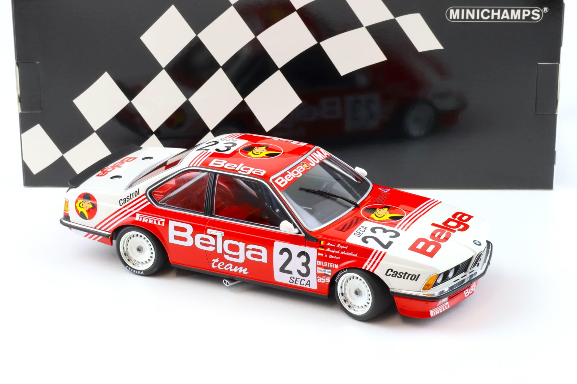 1:18 Minichamps BMW 635 CSI Belga Juma Racing 24h SPA 1985 Winkelhock/ Regout