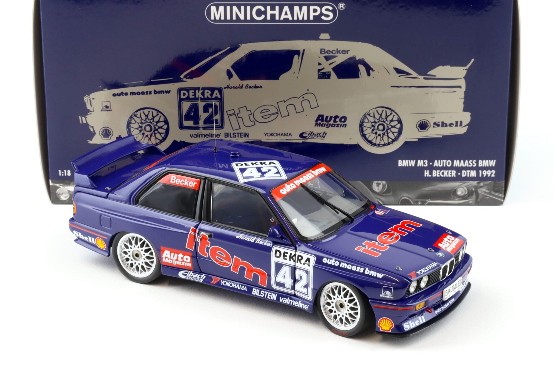 1:18 Minichamps BMW M3 E30 DTM Auto MAASS BMW #42 H.Becker DTM 1992
