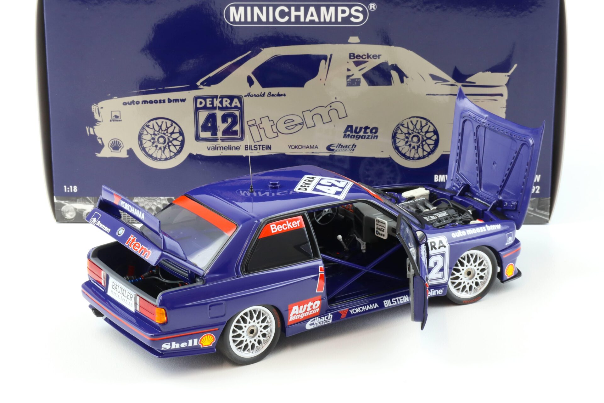 1:18 Minichamps BMW M3 E30 DTM Auto MAASS BMW #42 H.Becker DTM 1992