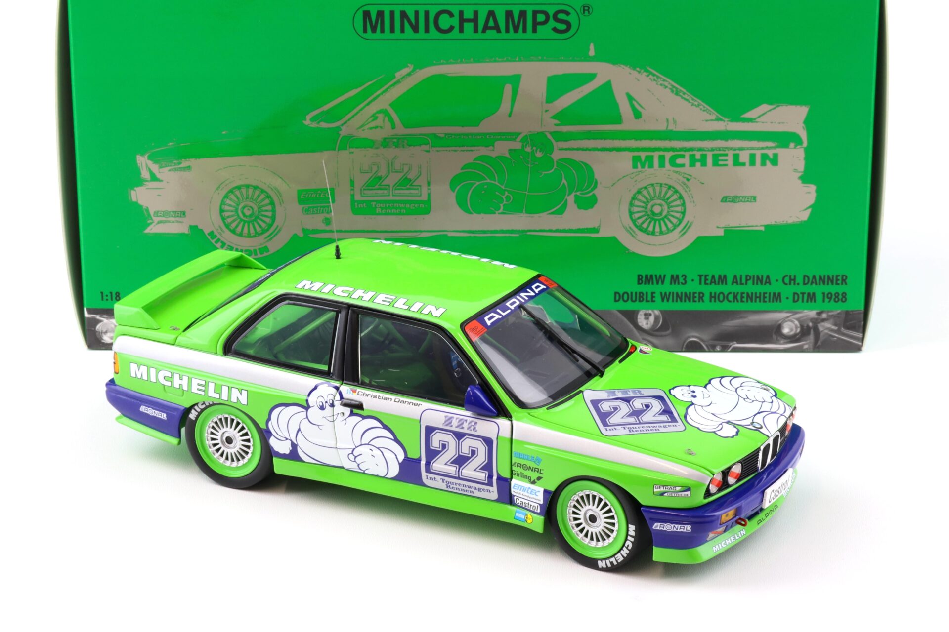1:18 Minichamps BMW M3 E30 DTM Team Alpina #22 Danner Double Winner DTM 1988