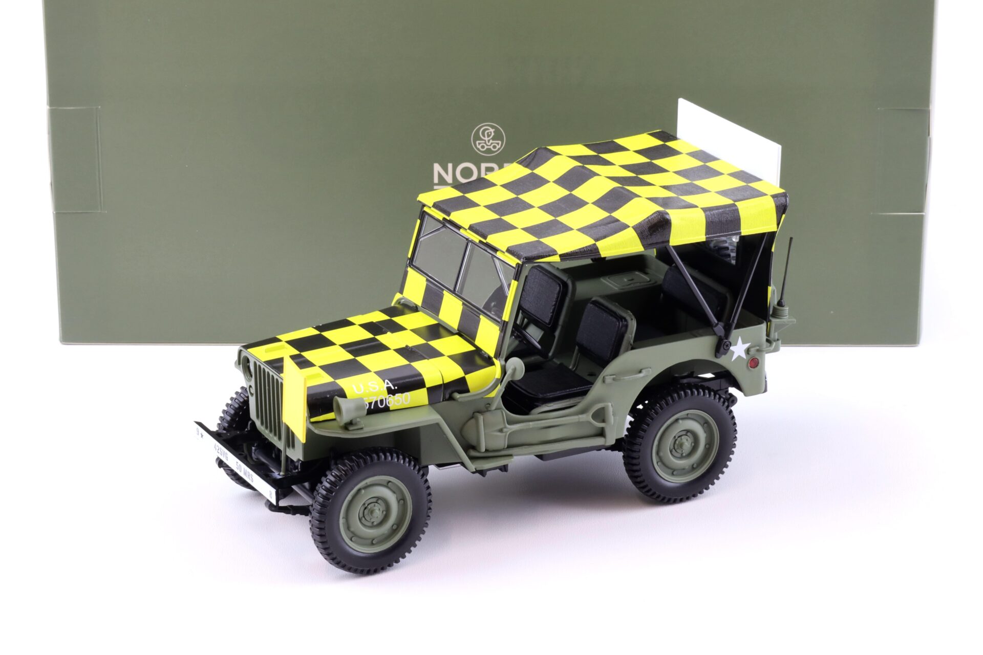 ID 92351 orig.jpg 1:18 Norev Jeep Willys Army 1944 Follow Me green/ yellow - Limited 200 pcs.