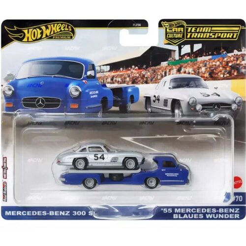 1:64 Hot Wheels Premium 2024 Team Transport Mercedes 300 SL + 1955 Blaues Wunder