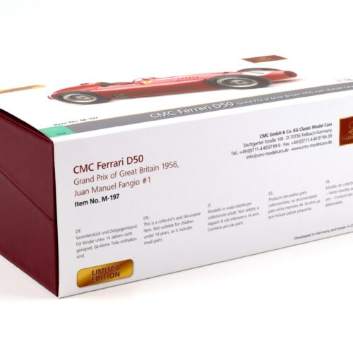 1:18 CMC Ferrari D50 GP of Great Britain 1956 Juan Manuel Fangio #1 red M-197