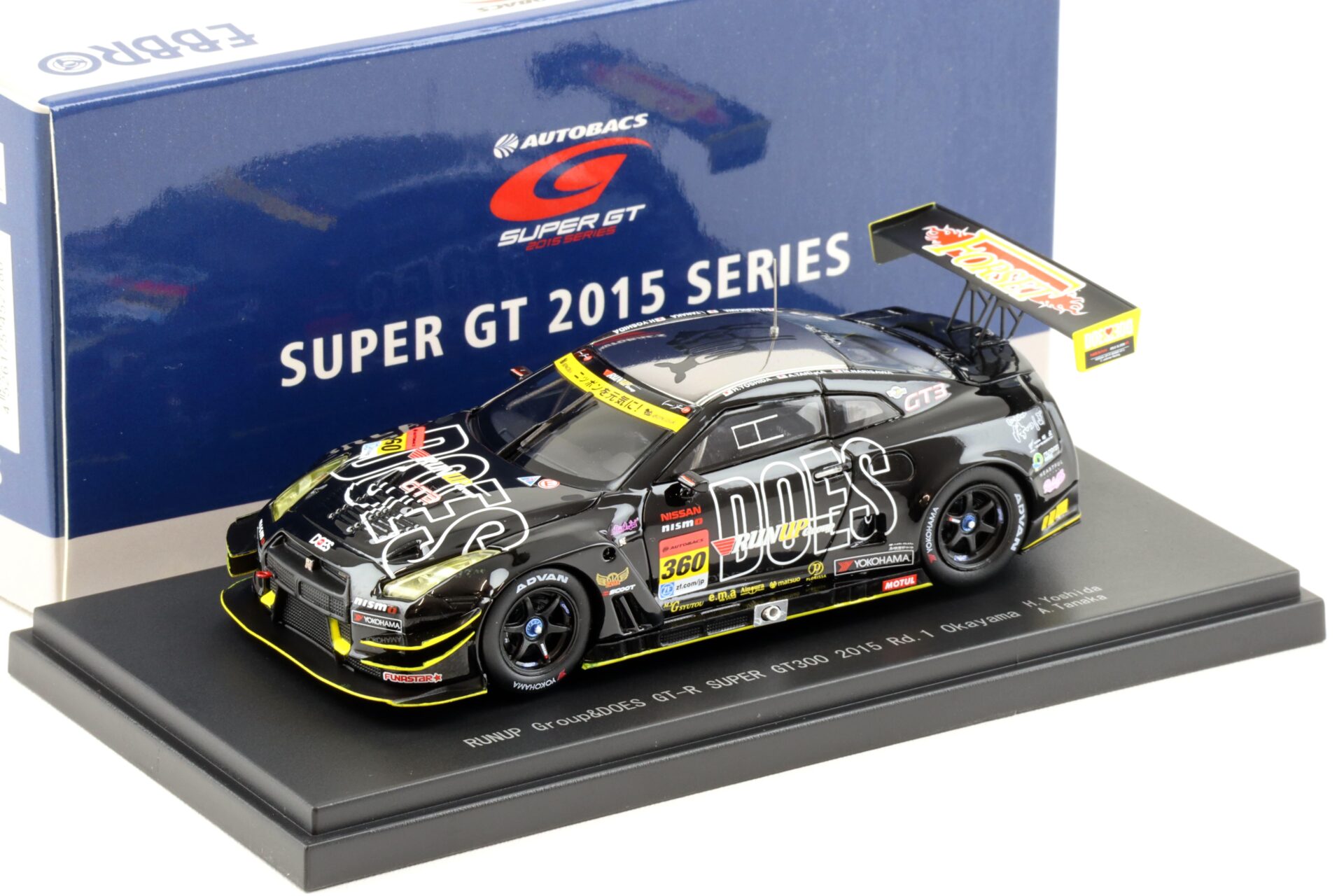 1:43 Ebbro Nissan GT-R R35 Super GT300 Rd.1 Okayama 2015 RUNUP Group& DOES #360