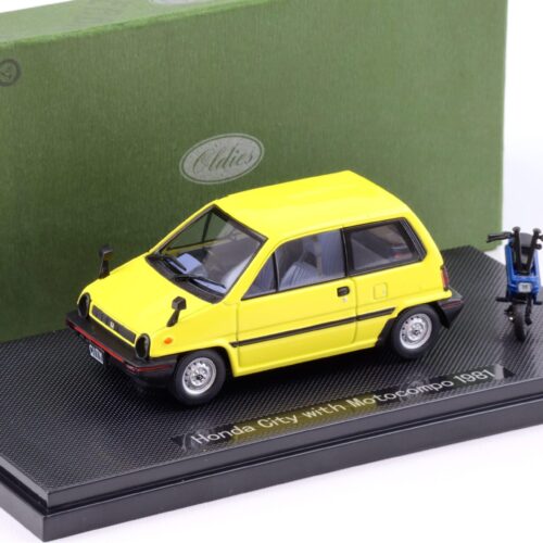 1:43 Ebbro Honda City 1981 yellow with Motocompo