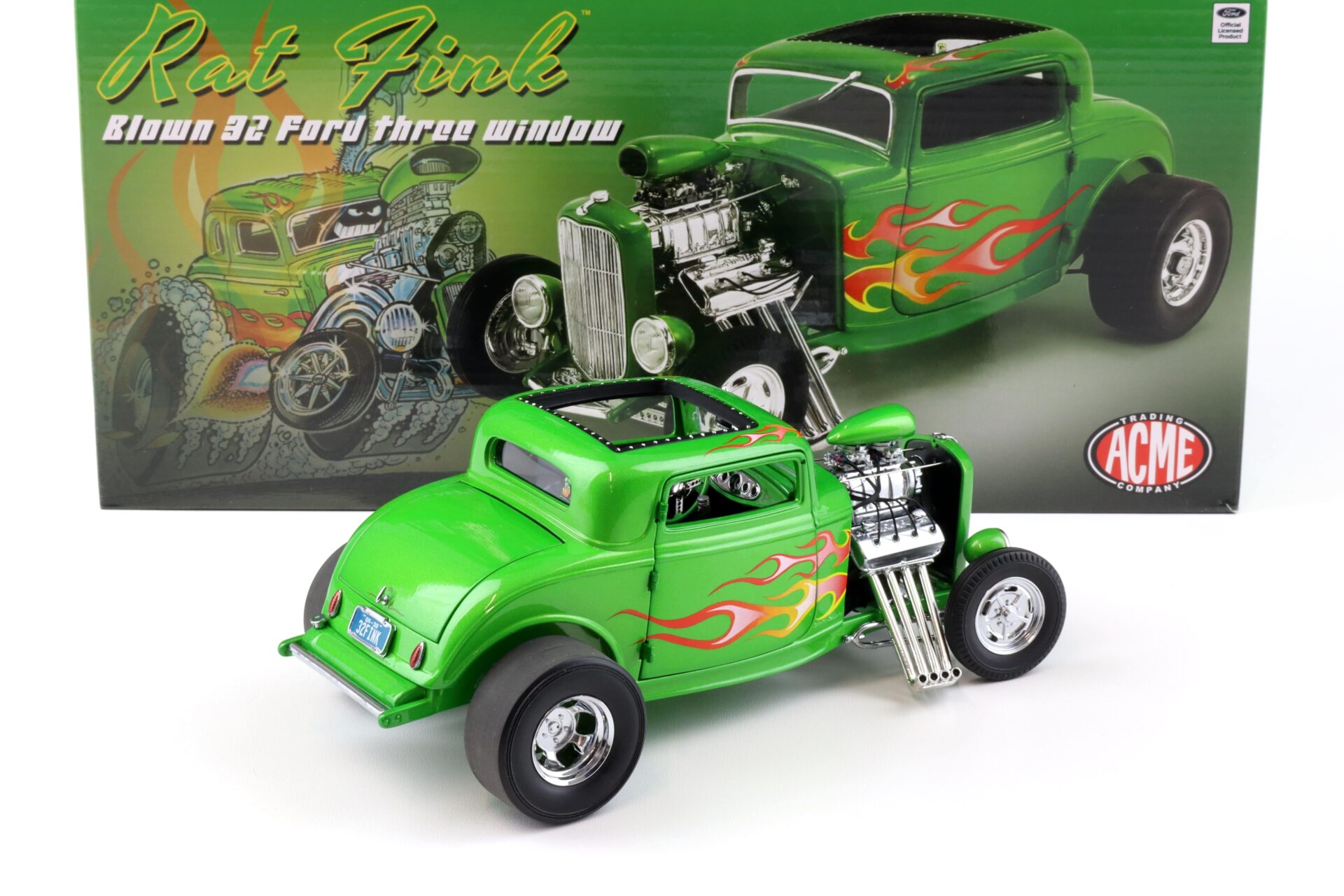 1:18 ACME 1932 Blown Ford Three Window Hot Rod RAT FINK green