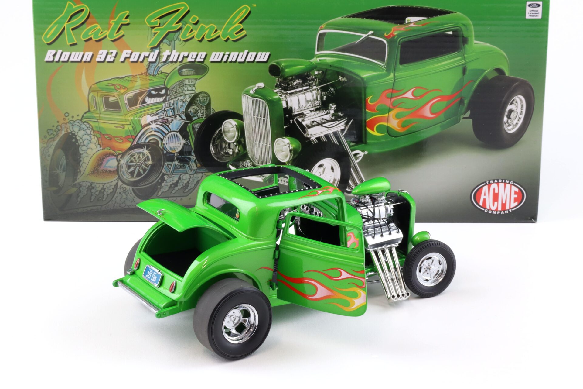 1:18 ACME 1932 Blown Ford Three Window Hot Rod RAT FINK green