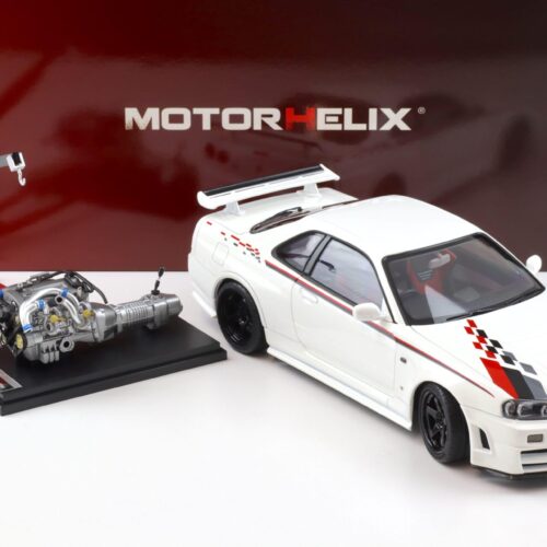 1:18 Motorhelix Nissan Skyline GT-R R34 Nismo CRS Livery white pearl M83427