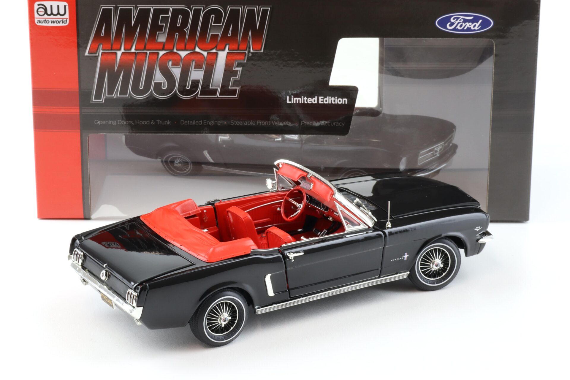1:18 Auto World 1964 1/2 Ford Mustang Convertible black/ red interior