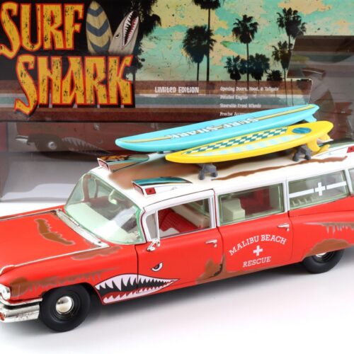 1:18 Auto World 1959 Cadillac Eldorado Ambulance SURF SHARK rusty red
