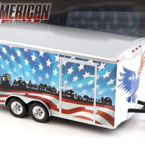 1:18 Auto World Four Wheel Enclosed Trailer Anhänger Bold & Brave USA red/white/blue