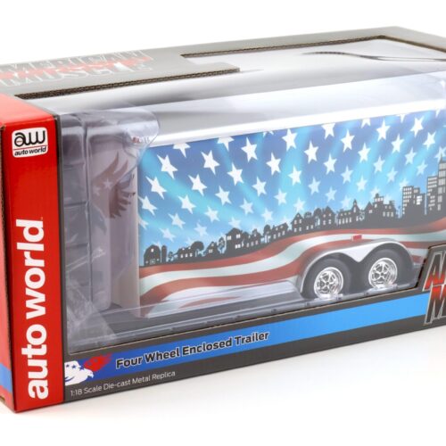 1:18 Auto World Four Wheel Enclosed Trailer Anhänger Bold & Brave USA red/white/blue